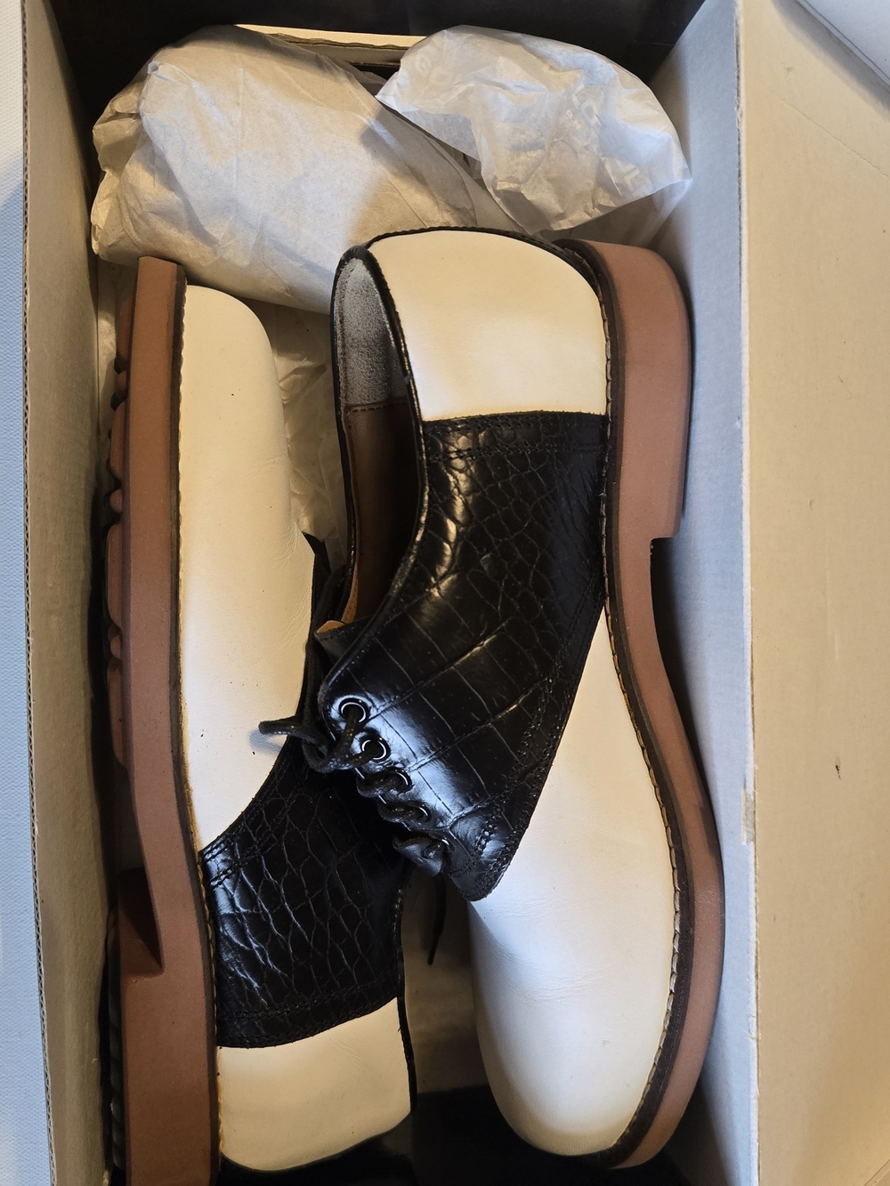Ralph Lauren Black Croc-Embossed and White Two-Tone Leather Golf Shoes 8.5